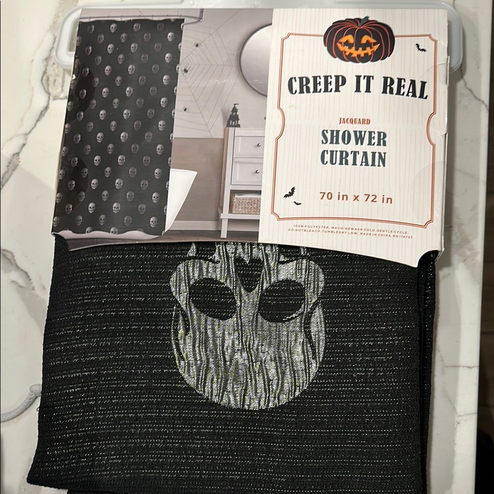 Black Jacquard Skull Shower Curtain